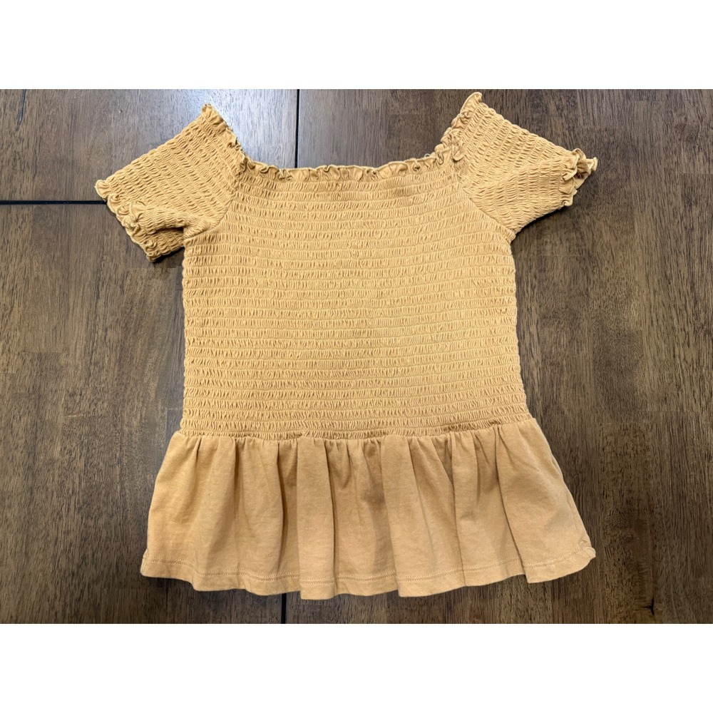 American Eagle Womens Smocked Peplum Top Mustard Yellow Off Shoulder Small 0292